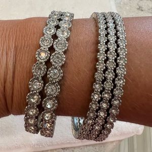 5 silver jeweled bangles. Like new